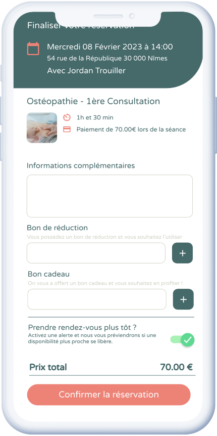 Finalisez votre réservation avec l'application mobile Crenolibre