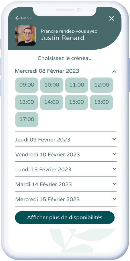 Consultez les disponibilités de votre praticien