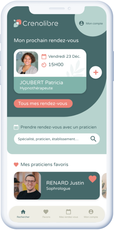 Page d'accueil de l'application mobile Crenolibre